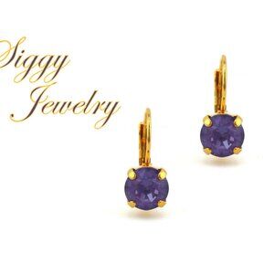 Amethyst Ignite Purple Genuine Austrian Crystal Gold Plated Lever-back Earrings